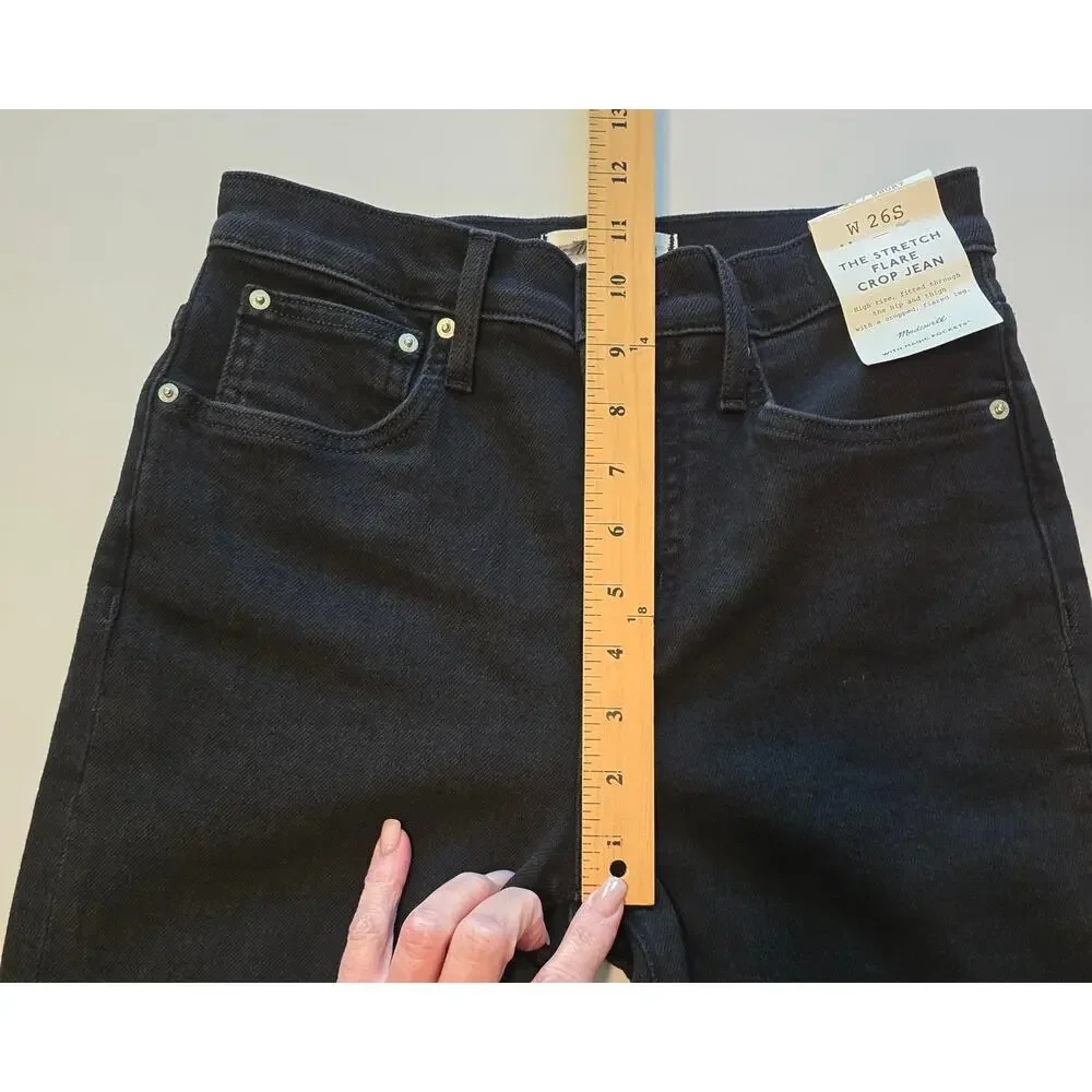 Madewell Jeans Womens Size 26S Black The Stretch Flare Crop High Rise NWT